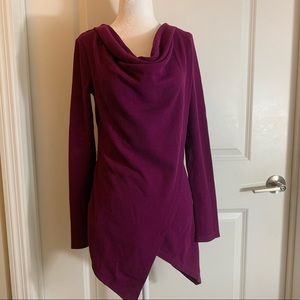 MNY Performance | small | purple | asymmetrical sweater/tunic with cowl neckline